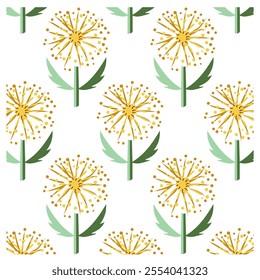 mustard dandelion flower pattern on white background