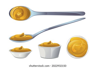 Mustard. Dijon honey sauce cream. Vector design in cartoon style for food branding.