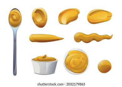 Mustard. Dijon honey sauce cream. Vector design in cartoon style for food branding.