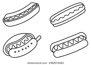 Mustard Hot Dogs Line Art Simple Refined Designs