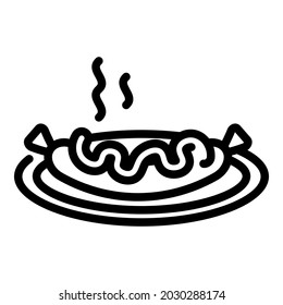 Mustard hot sausage icon outline vector. Fork grill. Food meat