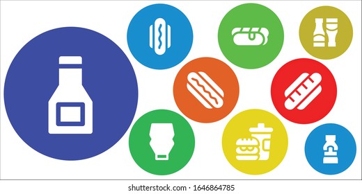 mustard icon set. 9 filled mustard icons.  Simple modern icons such as: Sauce, Hot dog, Mayonnaise, Fast food, Hotdog, Sauces, Mustard