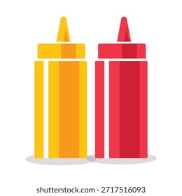 Botellas de mostaza y ketchup Ilustración vectorial plana aislada sobre fondo blanco