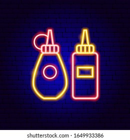 Mustard Ketchup Neon Sign. Vector Illustration of Food Promotion.