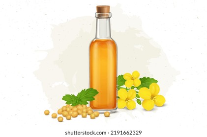Mustard Oil with mustard seed and flower vector illustration 