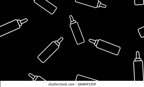 mostaza sobre fondo negro, ilustración vectorial, patrón. diseño de una cafetería y un restaurante. decoración de restaurante junto a la carretera. comida rápida, tentempiés rápidos para el almuerzo. mostaza de perro caliente