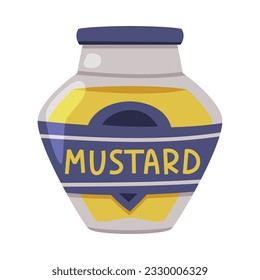 Mustard Paste or Sauce in Labeled Glass Bottle as Hot and Spicy Seasoning Vector Illustration