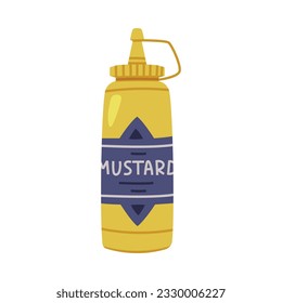 Mustard Paste or Sauce in Labeled Plastic Bottle as Hot and Spicy Seasoning Vector Illustration