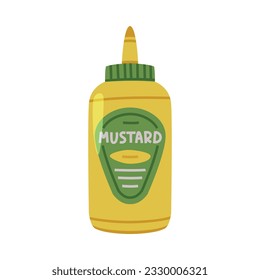 Mustard Paste or Sauce in Labeled Plastic Bottle as Hot and Spicy Seasoning Vector Illustration