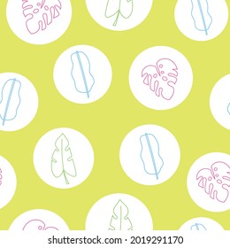 Mustard pattern featuring white bubbles with colourful leaves. Seamless pattern print background. great for print, textile, design projects. Surface pattern design