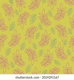 Mustard pattern with pink and lilac leaves. Seamless pattern print background. great for print, textile, design projects. Surface pattern design