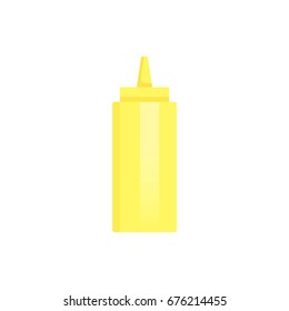 Mustard plastic bottle flat icon.