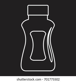 Mustard plastic bottle in thin line style icon vector illustration for design and web isolated on black background. Mustard plastic bottle vector object for labels