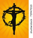 mustard rays background with crucifixtion of jesus, crown of thorns