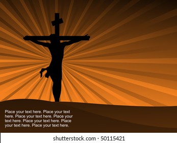 mustard rays background with jesus silhouette on cross