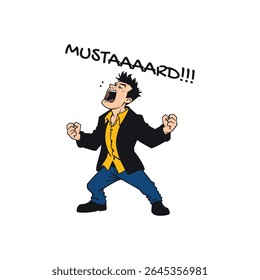 Mustard Scream Character Art Hilarious Man in Exaggerated Panic or Anger Shouting Food Word for Humorous Graphic Novel or T Shirt Print