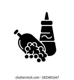 Mustard seeds black glyph icon. Mustard sauce. Pickling ingredient. Food seasoning. Natural supplement. Cooking condiment. Silhouette symbol on white space. Vector isolated illustration