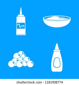 Mustard seeds sauce bottle icons set. Simple illustration of 4 mustard seeds sauce bottle vector icons for web