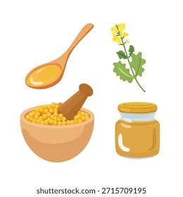 Conjunto de mostaza. Clipart de Vector plano, ilustración con fondo aislado.
