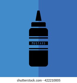 Mustard squeeze bottle icon vector illustration. Blue background