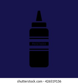 Mustard squeeze bottle icon vector illustration. Blue background