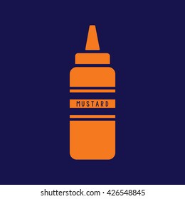 Mustard squeeze bottle icon vector. Blue background