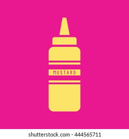 Mustard squeeze bottle icon vector. Pink background