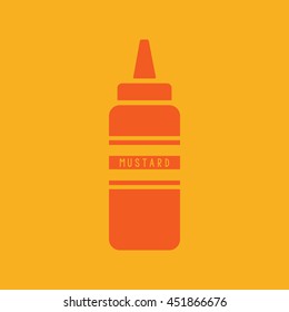 Mustard squeeze bottle icon vector. Yellow background