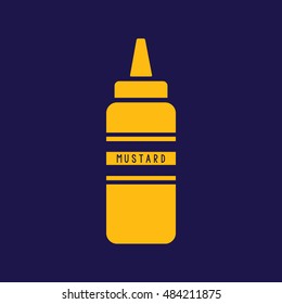 Mustard squeeze bottle icon vector. Blue background