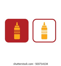 Mustard squeeze bottle icon vector. Red and white