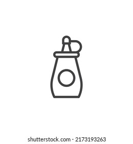 Mustard squeeze bottle line icon. linear style sign for mobile concept and web design. Mustard sauce outline vector icon. Symbol, logo illustration. Vector graphics