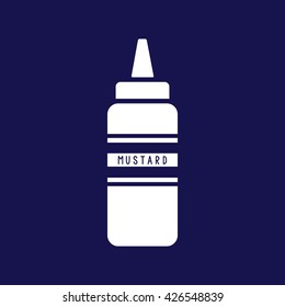 Mustard squeeze bottle vector icon. Blue background
