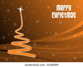 mustard stripes background with isolated xmas tree