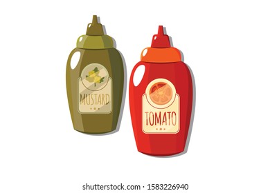 Mustard and tomato sauce bottle vector illustration isolated on white Background