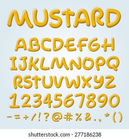 Mustard vector alphabet. Sauce ABC letters, hand-made font.