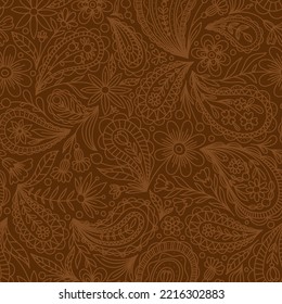 MUSTARD VECTOR SEAMLESS BACKGROUND WITH BEIGE PAISLEY CONTOUR PATTERN
