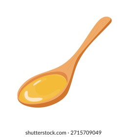 Mustard in a wooden spoon. Flat vector clipart, illustration with isolated background.