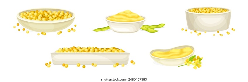 Mustard Yellow Spice and Condiment Vector Set