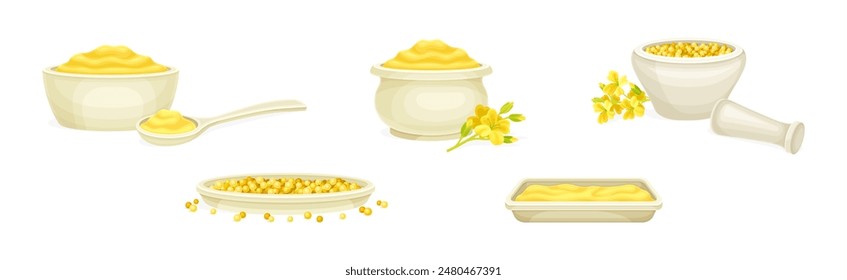 Mustard Yellow Spice and Condiment Vector Set