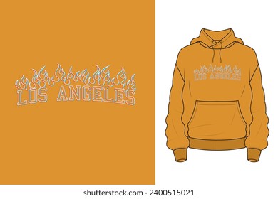 MUSTARD-COLOR HOODIE AND PRINTED WITH LOS ANGELES