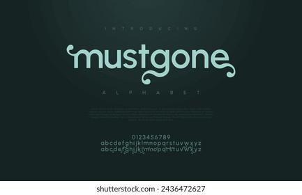 Mustgone letras y números de alfabeto elegantes de lujo premium. Elegante tipografía de boda clásica serif fuente decorativa vintage retro. Ilustración vectorial creativa