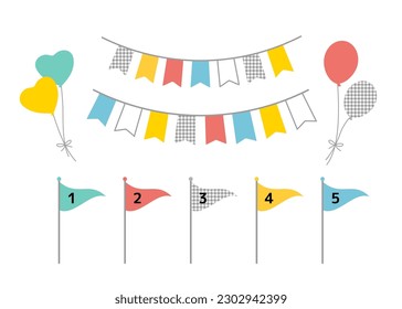 A must-have item for events and sales, a set of balloons, flags and garlands. There are also cute heart-shaped balloons.