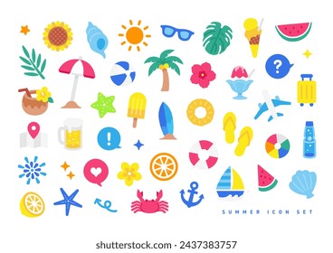 Ein Muss für den Sommer. Pop und bunte Illustrationen. Eine Reihe einfacher, niedlicher Symbole.