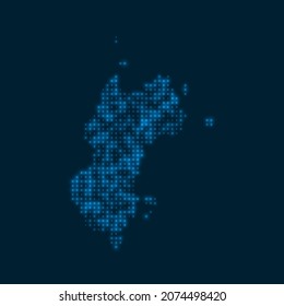 Mustique dotted glowing map. Shape of the island with blue bright bulbs. Vector illustration.