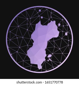 Mustique icon. Vector polygonal map of the island. Mustique icon in geometric style. The island map with purple low poly gradient on dark background.