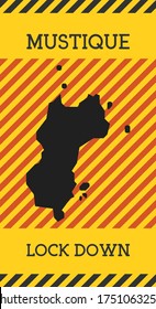 Mustique Lock Down Sign. Yellow island pandemic danger icon. Vector illustration.