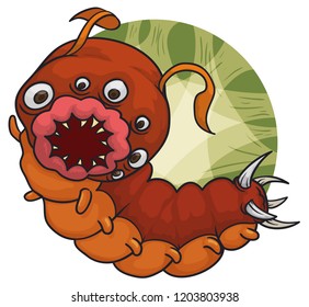 Mutant caterpillar-leech with a lot of eyes and spikes in its tail, antennas and smiling with a fierce mouth, ready to become other monster... maybe a beautiful one.