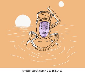 mutant diver emerging on an unknown planet