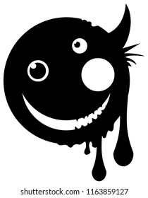 Mutant happy face round icon symbol stencil black, vector illustration, horizontal, over white, isolated