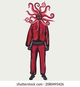 Mutant man with squid head and snake eyes. Vector anime. challenge Dalgona.